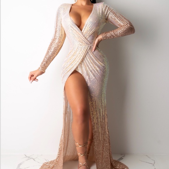 Sequin Prom Wrap Dress - Picture 1 of 5